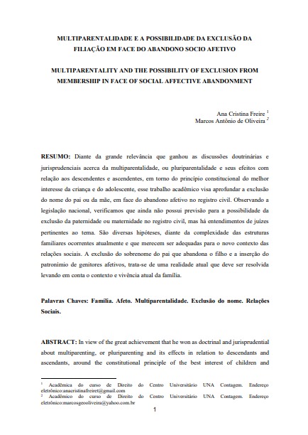 Multiparentalidade e a possibilidade da exclusão da filiação em face do abandono afetivo