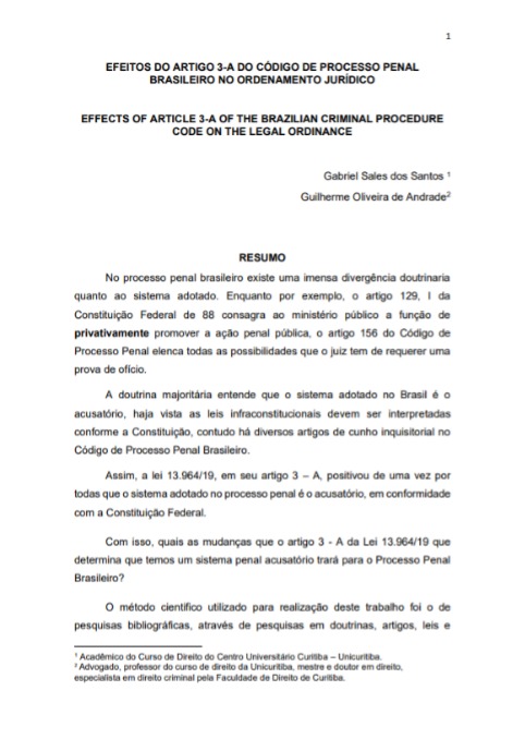 Efeitos do artigo 3 - A do código de processo penal brasileiro no ordenamento jurídico