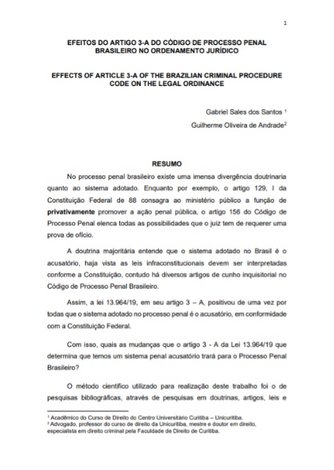 Efeitos do artigo 3 - A do código de processo penal brasileiro no ordenamento jurídico