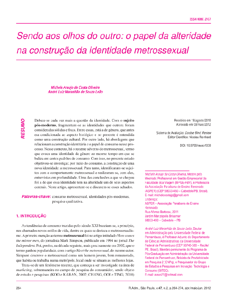 Sendo aos olhos do outro: o papel da alteridade na construção da identidade metrossexual