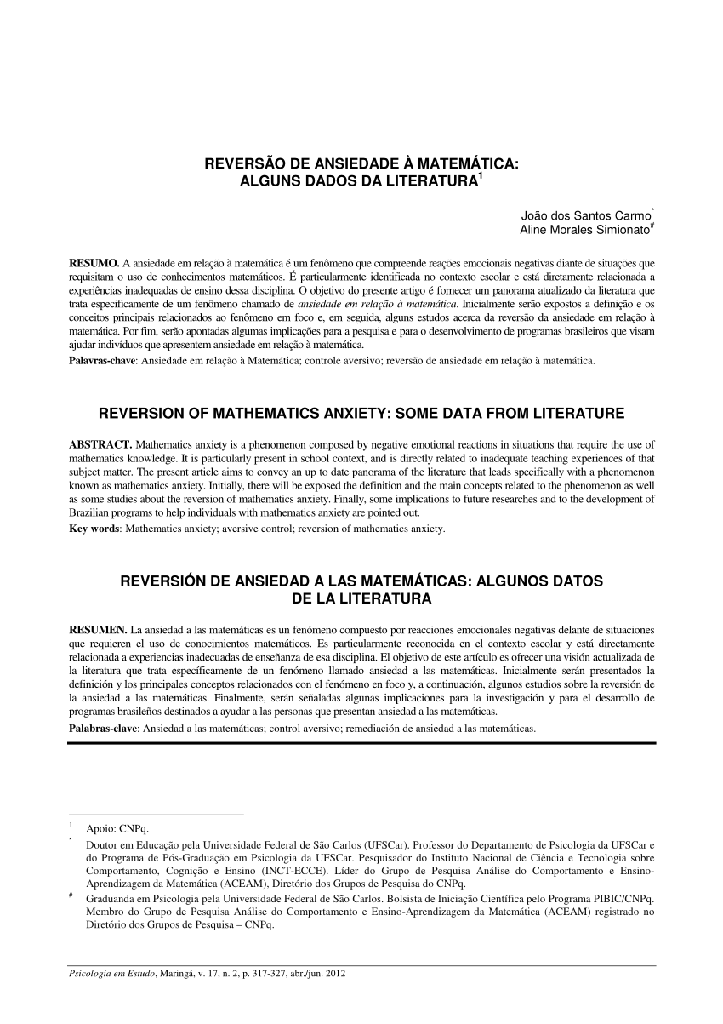 Reversão de ansiedade à matemática: alguns dados da literatura