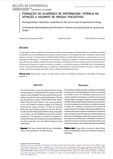 Formação do acadêmico de enfermagem: vivência na atenção a usuários de drogas psicoativas