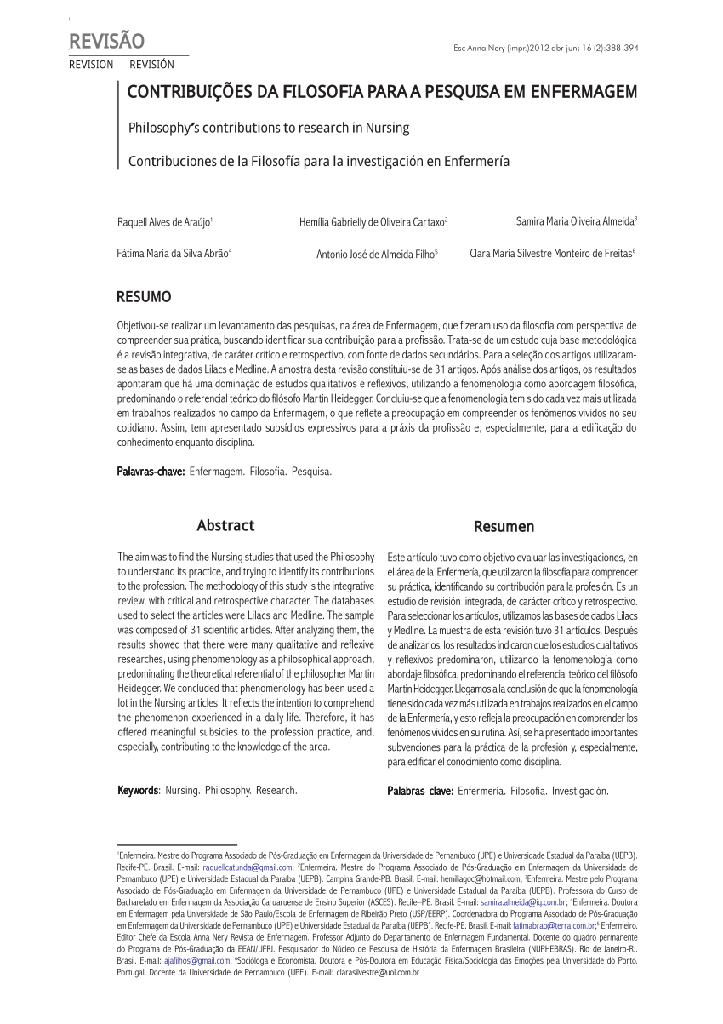 Contribuições da filosofia para a pesquisa em enfermagem