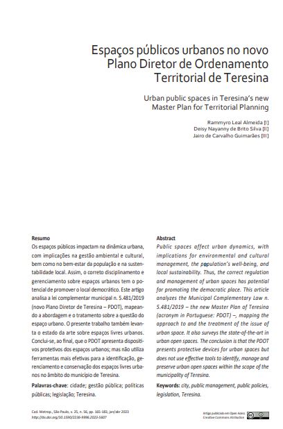 Espaços públicos urbanos no novo Plano Diretor de Ordenamento Territorial de Teresina