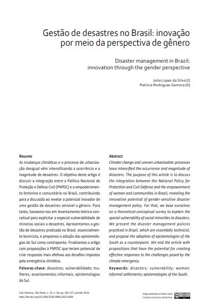 Gestão de desastres no Brasil: inovação por meio da perspectiva de gênero
