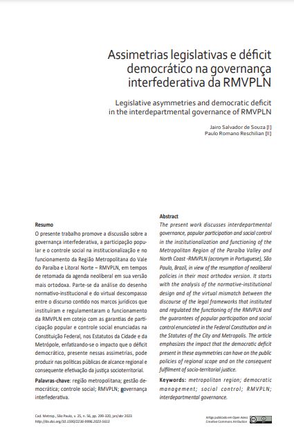 Assimetrias legislativas e déficit democrático na governança interfederativa da RMVPLN