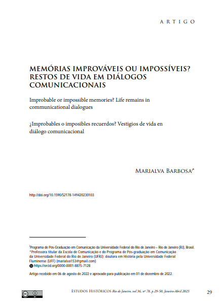 MEMÓRIAS IMPROVÁVEIS OU IMPOSSÍVEIS? RESTOS DE VIDA EM DIÁLOGOS COMUNICACIONAIS