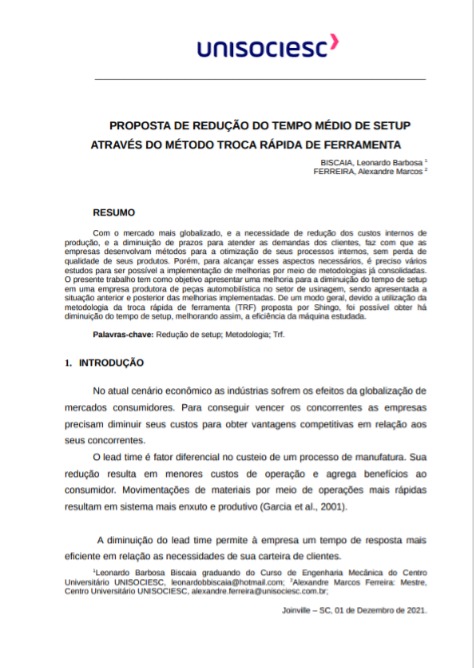 Proposta de redução do tempo médio de setup através do método troca rápida de ferramenta