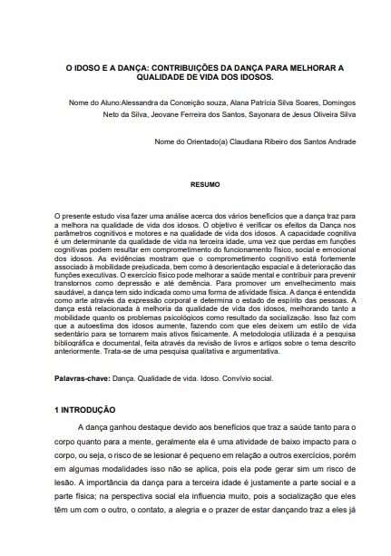 O idoso e a dança: contribuições da dança para melhorar a qualidade de vida dos idosos
