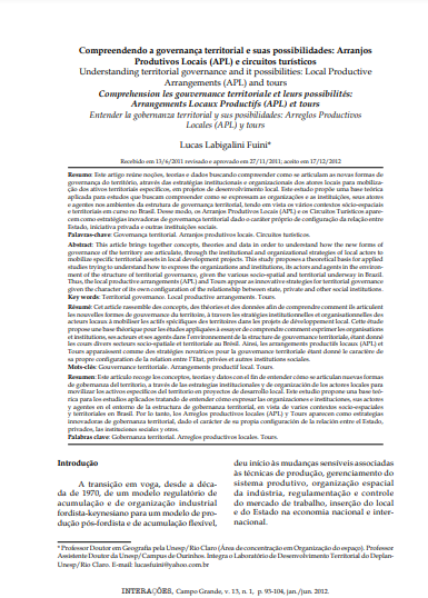 Compreendendo a governança territorial e suas possibilidades: Arranjos Produtivos Locais (APL) e circuitos turísticos