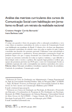 Análise das matrizes curriculares dos cursos de Comunicação Social com habilitação em Jornalismo no Brasil: um retrato da realidade nacional