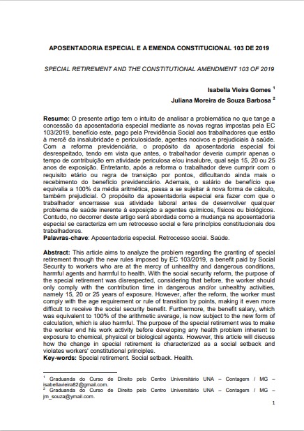 Aposentadoria especial e a emenda constitucional 103 de 2019
