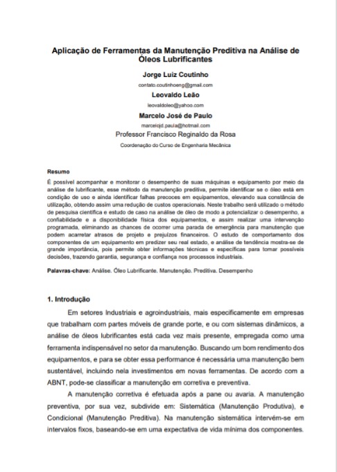 Aplicação de Ferramentas da Manutenção Preditiva na Análise de Óleos Lubrificantes