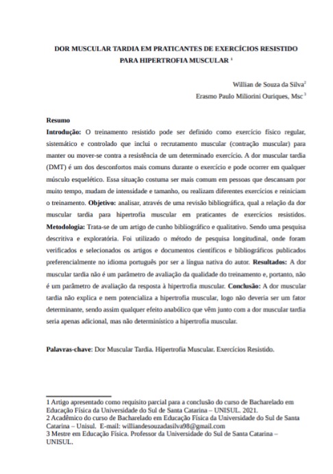 Dor muscular tardia em praticantes de exercícios resistido para hipertrofia muscular