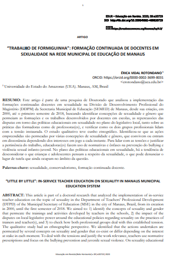 “TRABALHO DE FORMIGUINHA”: FORMAÇÃO CONTINUADA DE DOCENTES EM SEXUALIDADE NA REDE MUNICIPAL DE EDUCAÇÃO DE MANAUS