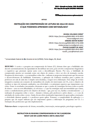 INSTRUÇÃO EM COMPREENSÃO DE LEITURA NA SALA DE AULA: O QUE PODEMOS APRENDER COM METANÁLISES?