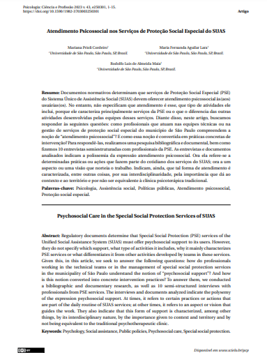 Atendimento Psicossocial nos Serviços de Proteção Social Especial do SUAS