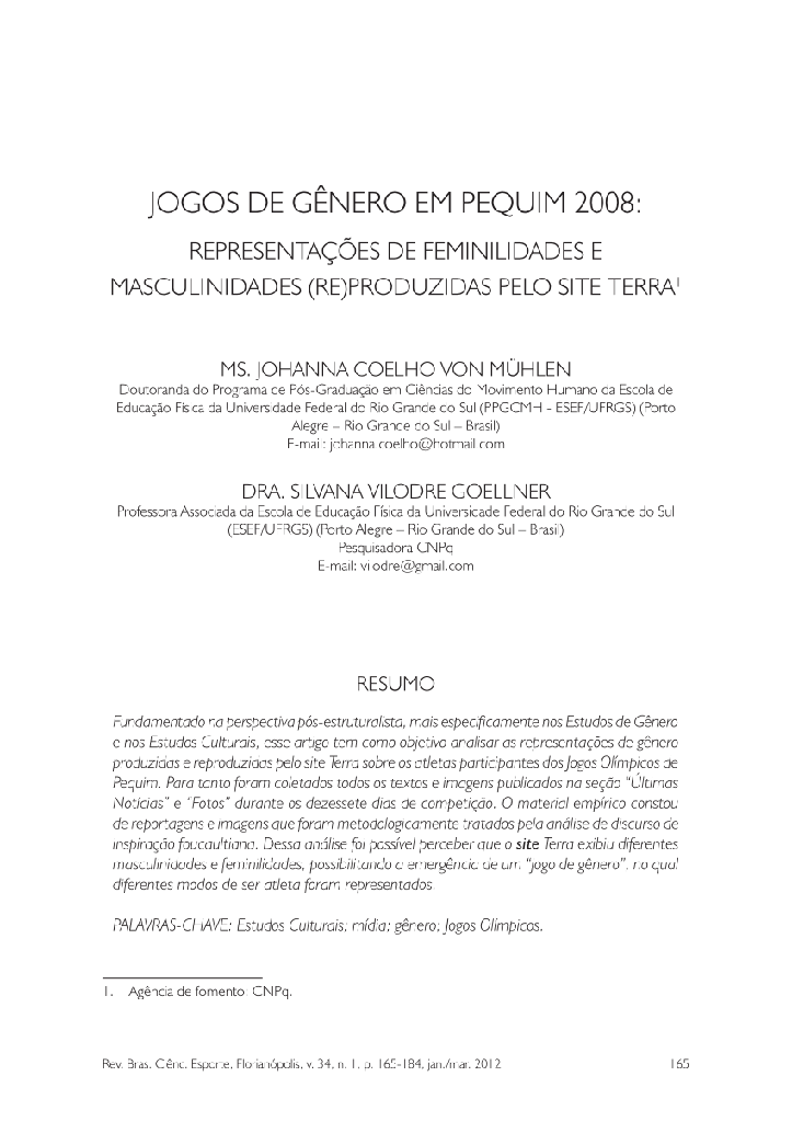 Jogos de gênero em Pequim 2008: representações de feminilidades e masculinidades (re)produzidas pelo site Terra