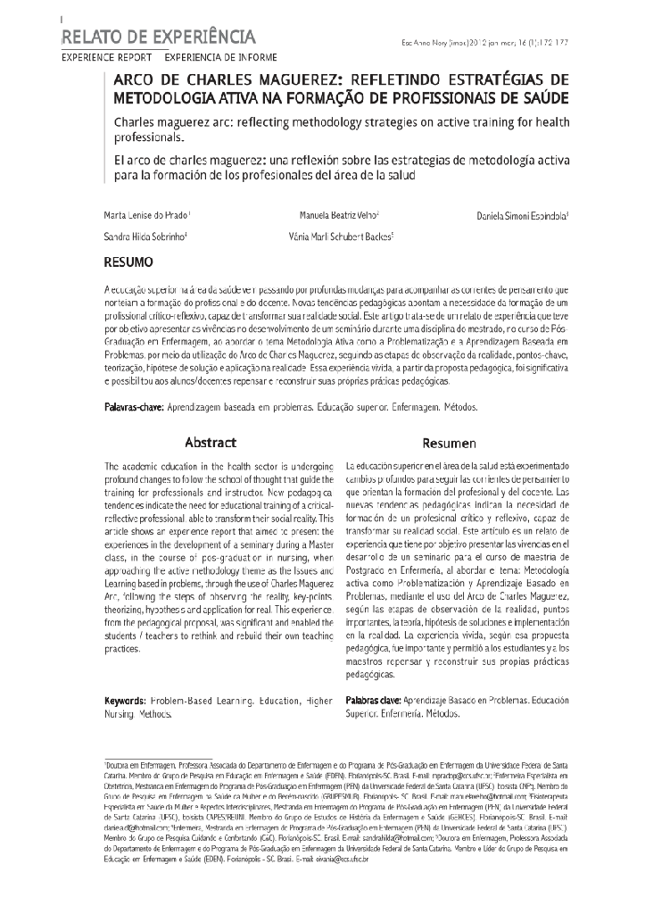 Arco de Charles Maguerez: refletindo estratégias de metodologia ativa na formação de profissionais de saúde