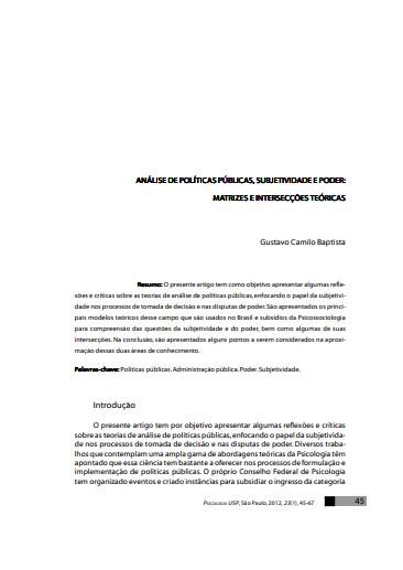 Análise de políticas públicas, subjetividade e poder: matrizes e intersecções teóricas