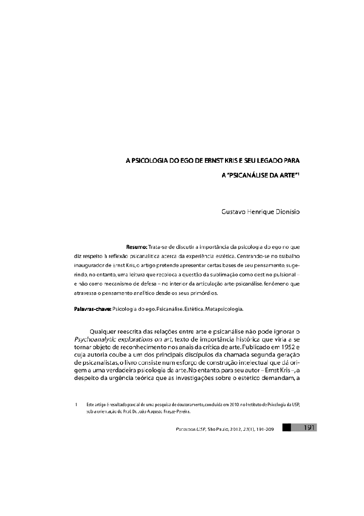 A psicologia do ego de Ernst Kris e seu legado para a “psicanálise da arte”