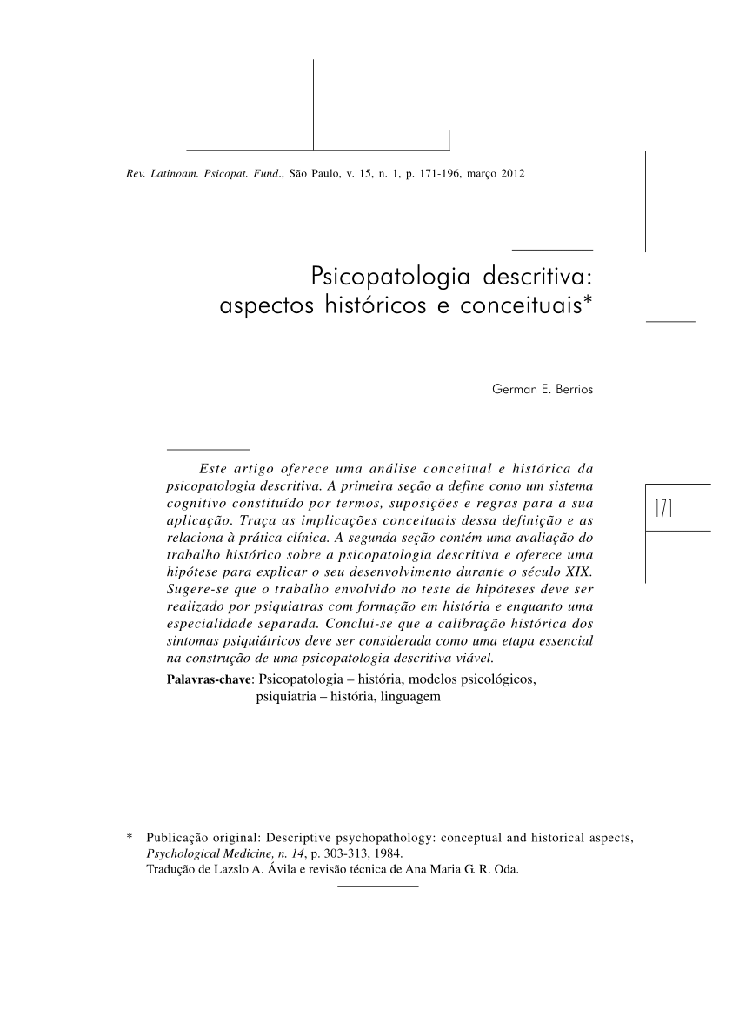 Psicopatologia descritiva: aspectos históricos e conceituais