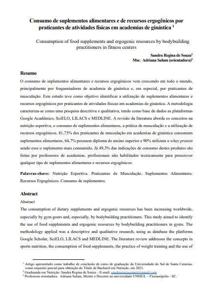 Consumo de suplementos alimentares e de recursos ergogênicos por praticantes de atividades físicas em academias de ginástica