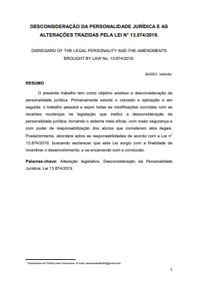 Desconsideração da personalidade jurídica e as alterações trazidas pela lei n° 13.874/2019