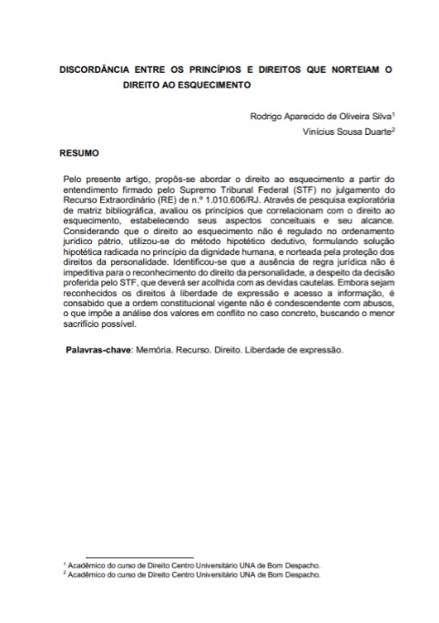 Discordância Entre os Princípios e Direitos que Norteiam o Direito ao Esquecimento