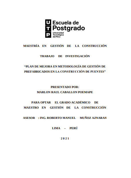 Plan de mejora en metodología de gestión de prefabricados en la construcción de puentes