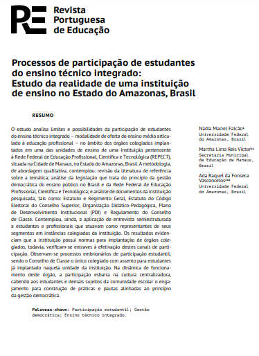 Processos de participação de estudantes do ensino técnico integrado: Estudo da realidade de uma instituição de ensino no Estado do Amazonas, Brasil