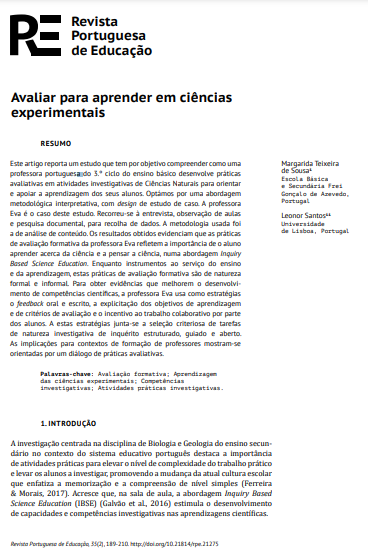 Avaliar para aprender em ciências experimentais
