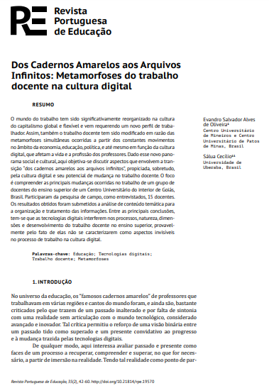 Dos cadernos amarelos aos arquivos infinitos: Metamorfoses do trabalho docente na cultura digital