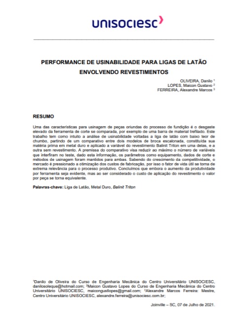 Performance de usinabilidade para ligas de latão envolvendo revestimentos