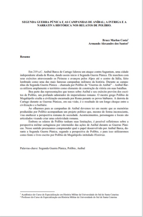 Segunda Guerra Púnica e as campanhas de Aníbal a intriga e a narrativa histórica nos relatos de Políbio