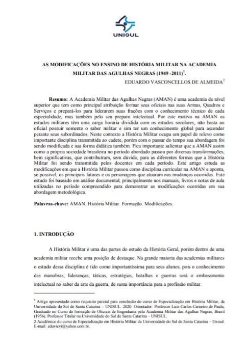 As modificações no ensino de história militar na Academia Militar das Agulhas Negras (1949 -2011)