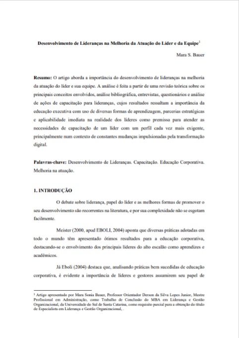 Desenvolvimento de lideranças na melhoria da atuação do líder e da equipe