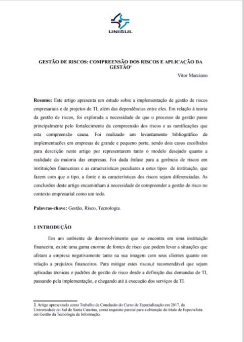 Gestão de riscos: compreensão dos riscos e aplicação da gestão