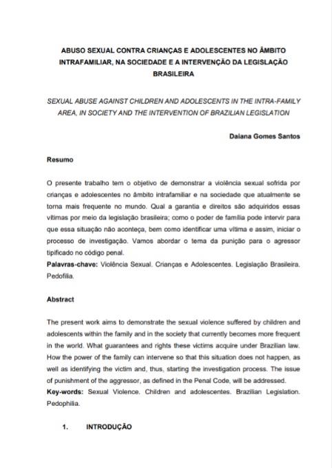 Abuso sexual contra crianças e adolescentes no âmbito intrafamiar, na sociedade e a intervenção da legislação brasileira