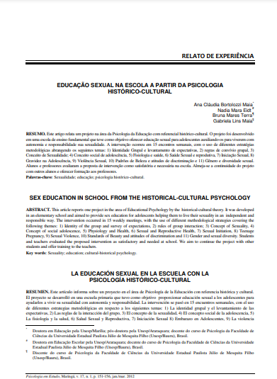 Educação sexual na escola a partir da psicologia histórico-cultural