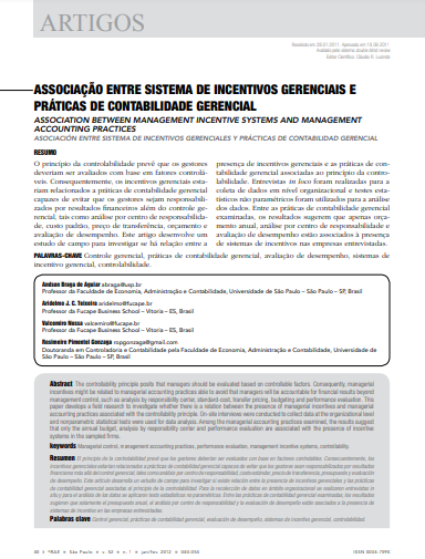 Associação entre sistema de incentivos gerenciais e práticas de contabilidade gerencial