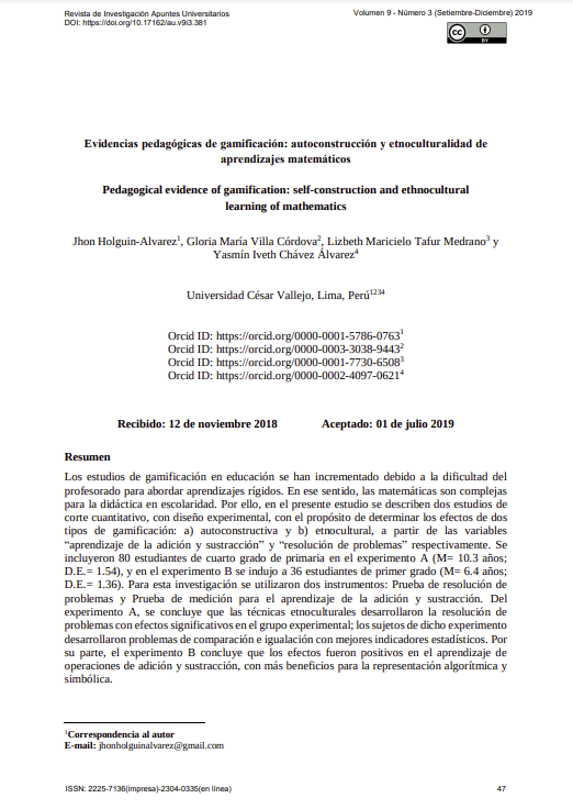 Evidencias pedagógicas de gamificación: autoconstrucción y etnoculturalidad de aprendizajes matemáticos