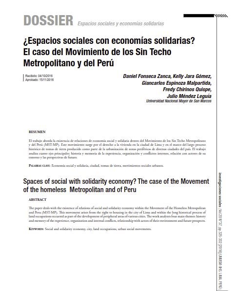 ¿Espacios sociales con economías solidarias? El caso del Movimiento de los Sin Techo Metropolitano y del Perú