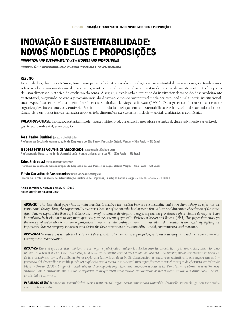 Inovação e sustentabilidade: novos modelos e proposições