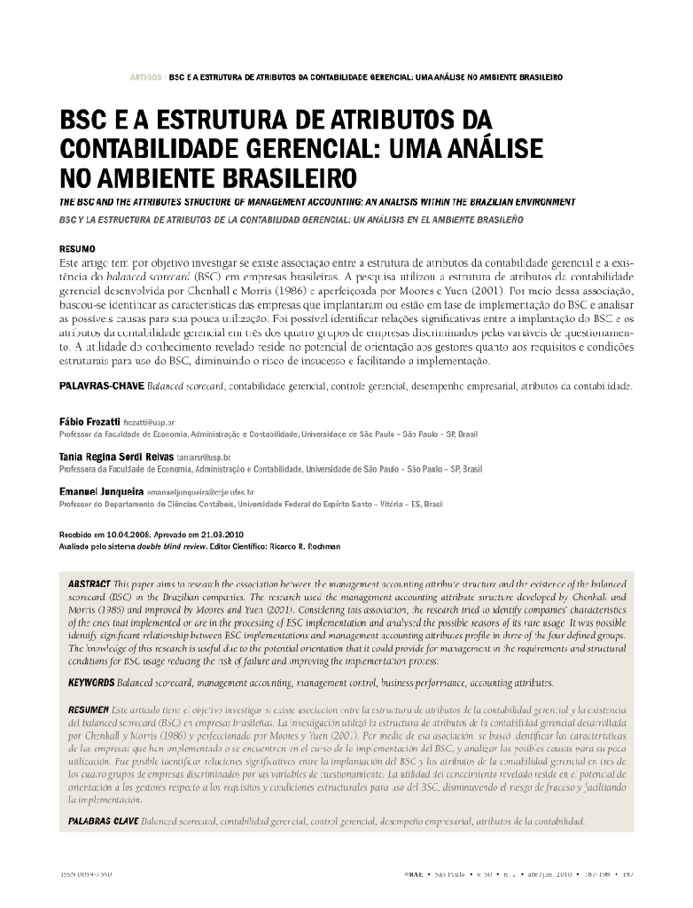 BSC e a estrutura de atributos da contabilidade gerencial: uma análise no ambiente brasileiro