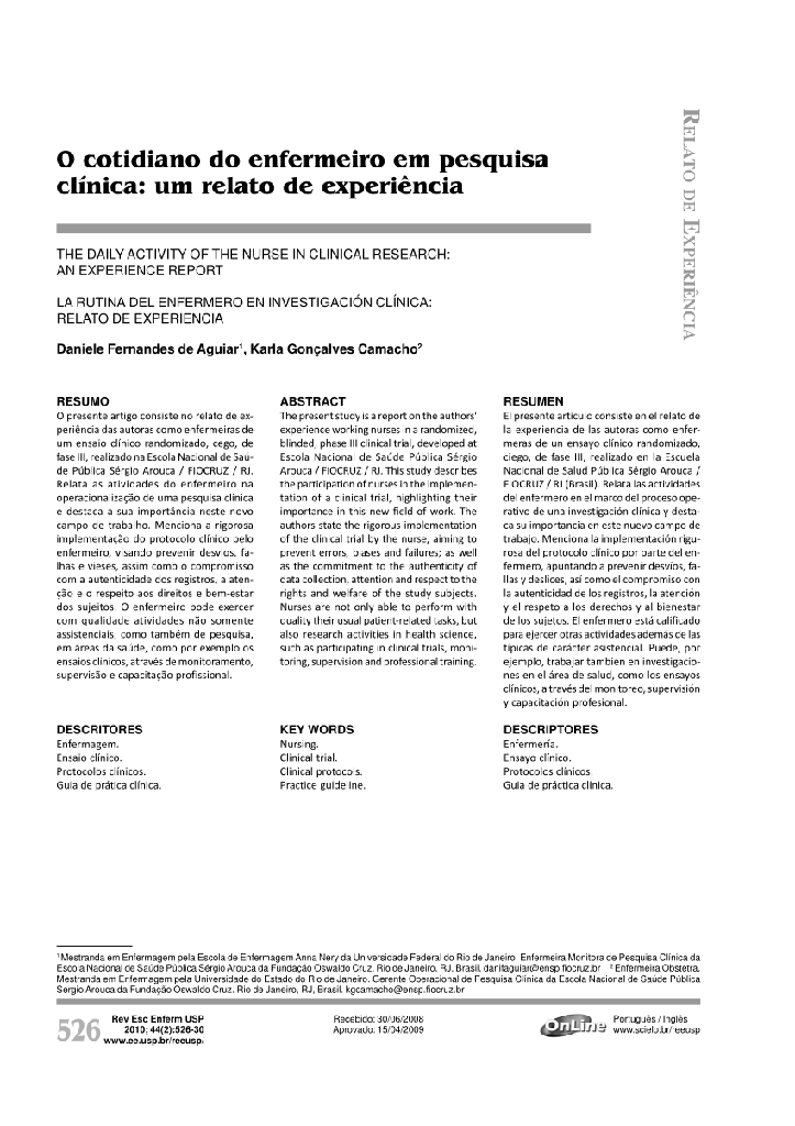 O cotidiano do enfermeiro em pesquisa clínica: um relato de experiência