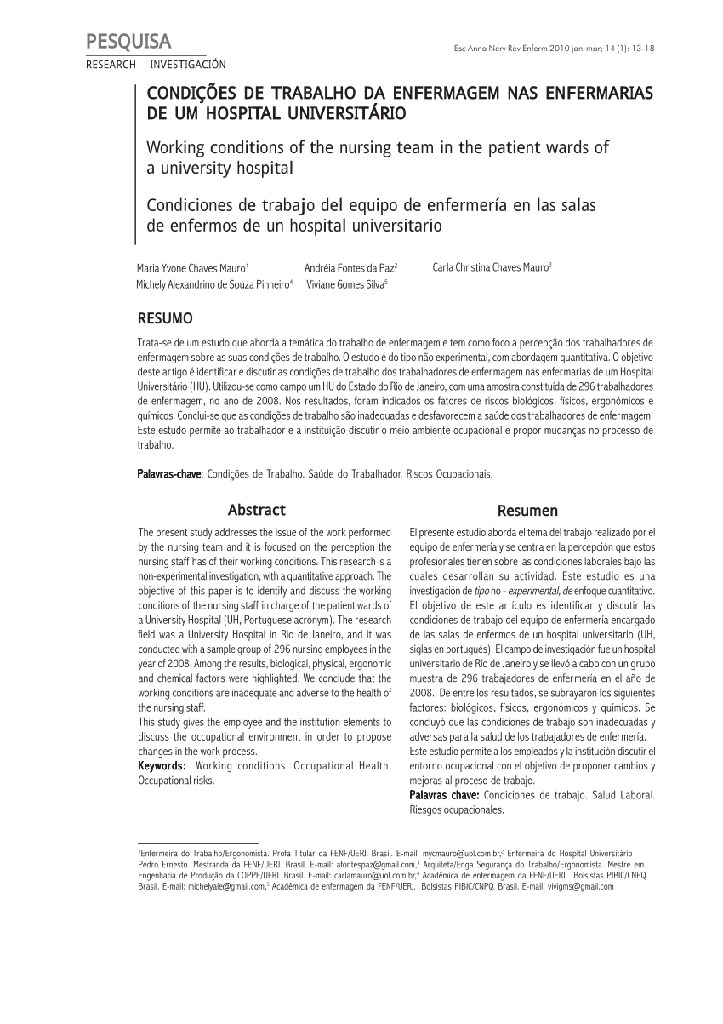 Condições de trabalho da enfermagem nas enfermarias de um hospital universitário