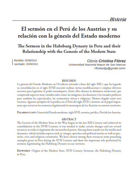 El sermón en el Perú de los Austrias y su relación con la génesis del Estado moderno