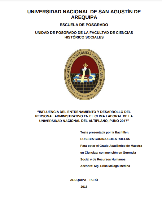 Influencia del entrenamiento y desarrollo del personal administrativo en el clima laboral de la Universidad Nacional del Altiplano, Puno 2017