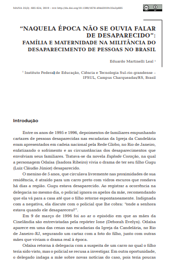 “Naquela época não se ouvia falar de desaparecido”: família e maternidade na militância do desaparecimento de pessoas no Brasil